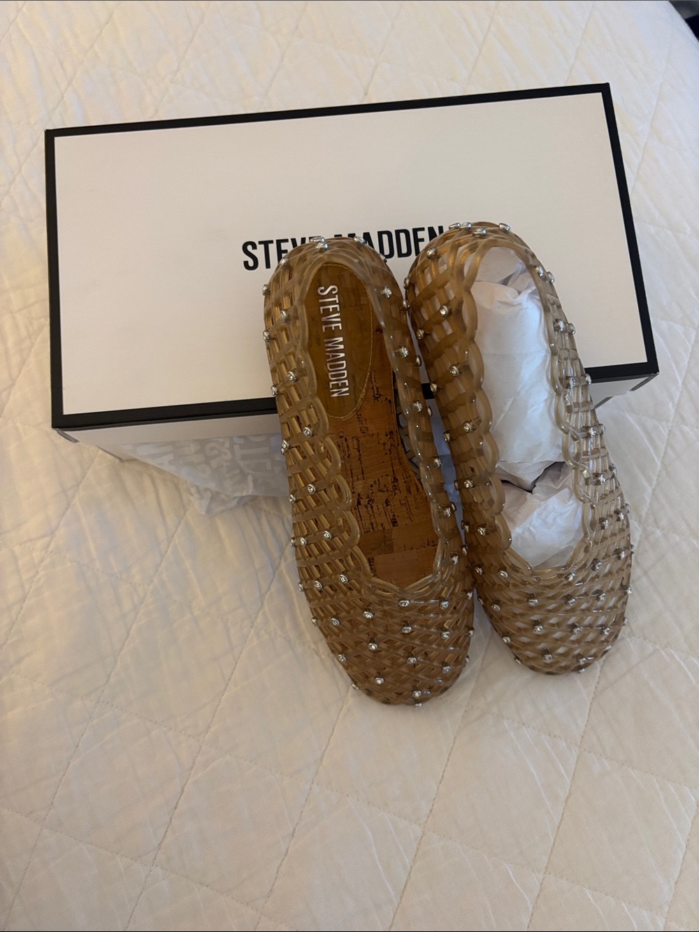 Steve Madden Grove-R Rhinestone Caged Round-Toed Jelly Flats, NWT